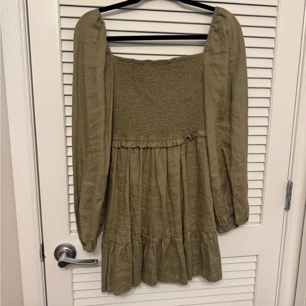 Quince Olive Long Sleeve Dress